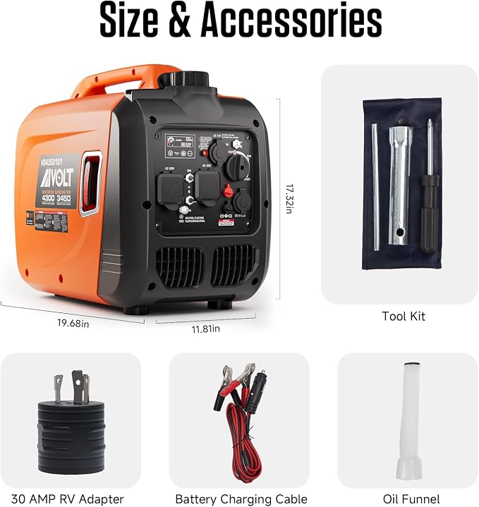 AIVOLT Inverter Generator 4300W Gas Powered Portable Super Quiet Outdoor Generator RV Ready for Camping Tools and Home Use, EPA Compliant
