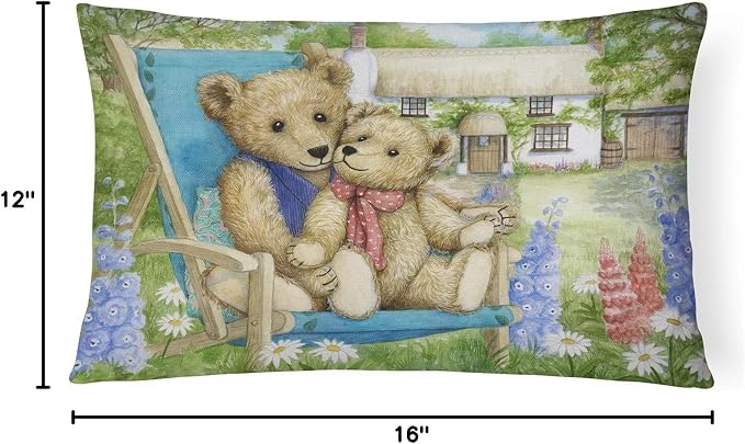 Caroline's Treasures CDCO0306PW1216 Springtime Teddy Bears in Flowers Canvas Fabric Decorative Pillow Machine Washable, Indoor Outdoor Decorative Pillow for Couch, Bed or Patio, 12HX16W