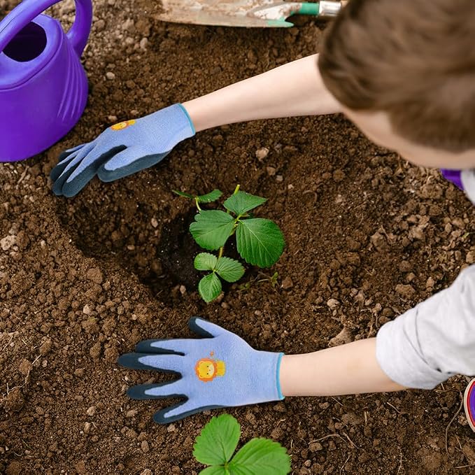 Ainiv 3 Pairs Kids Gardening Gloves Thorn Proof | Soft Rubber Coated Kids Work Gloves with Grippy Gardening Gift