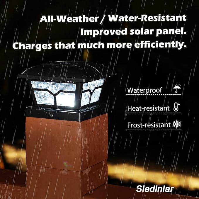 SIEDiNLAR Solar Post Cap Lights Outdoor 2 Color Modes 8 LEDs for 4x4 5x5 6x6 Posts Fence Patio Deck Decoration Warm White & Cool White Lighting Black (4 Pack)