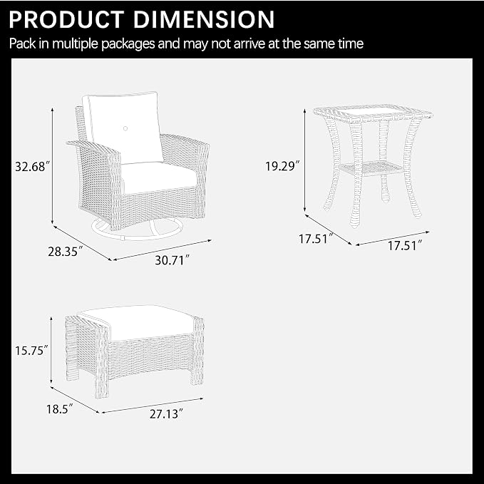 LayinSun 5 Piece Wicker Patio Furniture Set, Classis Outdoor Conversation 360 Degree Swivel Chairs Set with Coffee Table