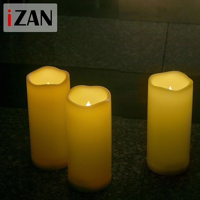 iZAN 1 Pack Waterproof Outdoor Flameless Candle with Timer 3” x 7” Battery Operated Electric LED Pillar Candle for Gift Home Décor Party Wedding Supplies Garden Halloween Christmas Decoration