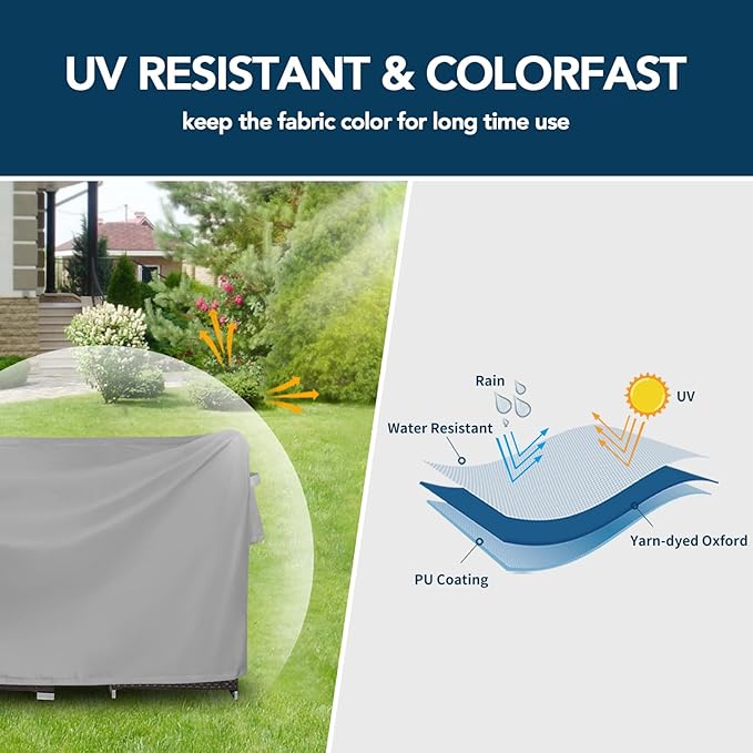 Easy-Going Round Patio Furniture Cover Waterproof Outdoor Dining Table and Chair Cover Anti-UV Outside Sectional Sofa Set Covers (62"DIA x 28"H, Grey)