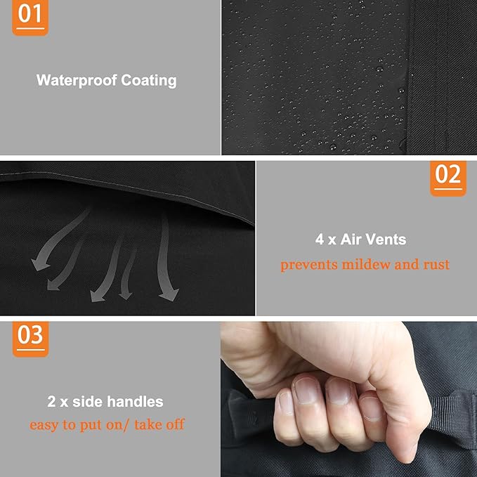 WOMACO Heavy Duty Patio Table Cover, Waterproof Outdoor Furniture Cover (Black, Rectangle - 75" x 47" x 24")