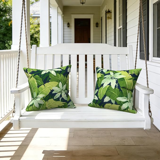 LVTXIII Outdoor Throw Pillows 16x16 Inch, Set of 2 Square Decorative Pillows with Inserts for Patio Furniture, Porch Chair, Garden Sofa, Jungle Leaves