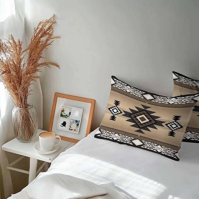 Vandarllin Outdoor Throw Pillows Covers 20x12 inch Set of 2 Waterproof Brown Tribal Style Decorative Zippered Cushion Covers for Patio Furniture, Southwest Native American Lumbar Pillowcases