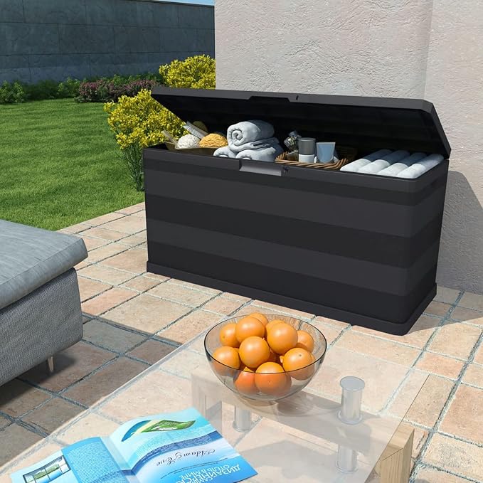 shubiao Patio Storage Box Black 46.1"x17.7"x22",Patio Accessories, Storage Box, Deck Storage Box, Outdoor Storage Cabinet