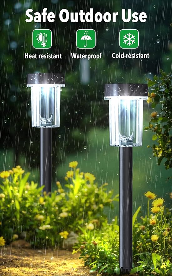 LIANGLOME Solar Pathway Lights Outdoor 12 Pack - IP55 Waterproof Solar Powered Garden Lights 6000K Cold White LED, Auto On/Off Outdoor Solar Lights for Yard Driveway Patio Decor Landscape Lighting