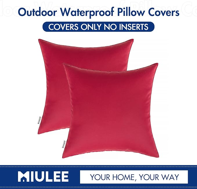 MIULEE Pack of 2 Decorative Water Proof Pillow Covers Red Bundle Set of 2 Pillow Inserts 18x18