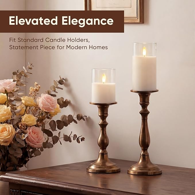 Amagic 3"x4"6" Clear Glass Flameless Candles Battery Operated with Timer, Remote Control, LED Pillar Candles, Battery Powered, Valentine's Day Decor, Pure White Wax, Set of 2