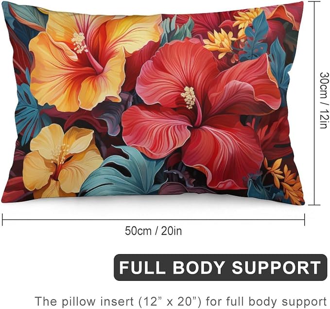 Outdoor Pillows for Patio Furniture Tropical Flower Printed with Colorful Leaves Cushion Case Hawaiian Flower Queen Pillowcase Pillowcase Queen Zippered for Sofa/Couch/Porch 12 "x20