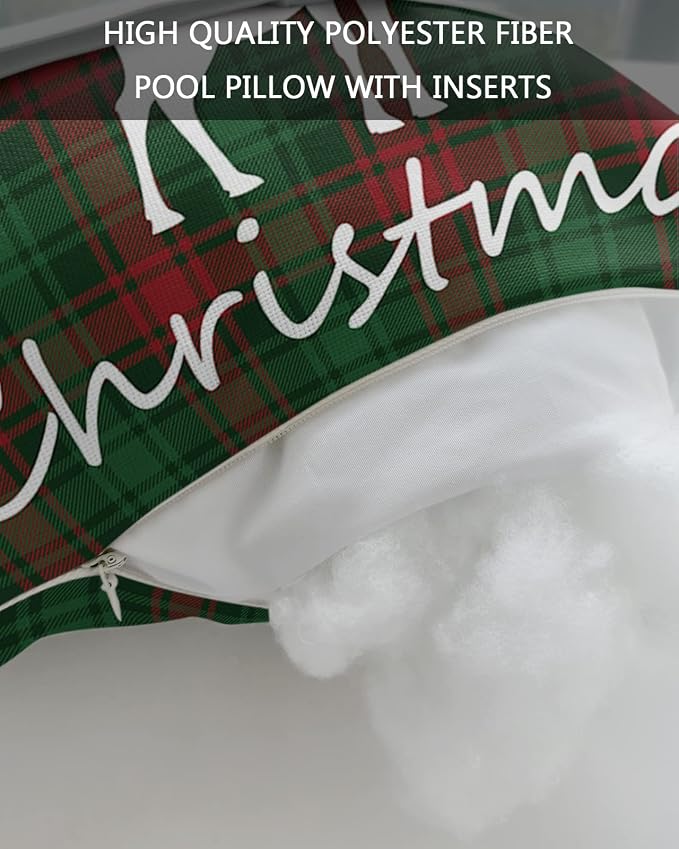 Outdoor Pillows Covers with Inserts Merry Christmas Elk and Tree Red Green Buffalo Plaid Waterproof Pillow with Adjustable Strap Throw Pillows for Patio Furniture Recliner Lounge Chair, 11"x16", 1PCS