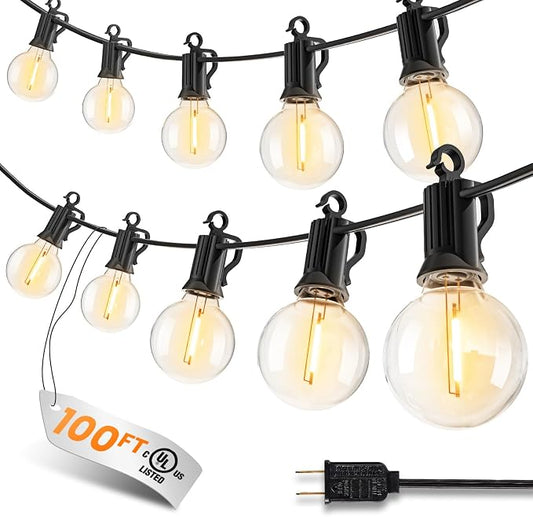109FT 100 LED Outdoor String Lights, G40 Shatterproof String Lights, IP65 Waterproof Connectable Outside Patio Light for Backyard Porch Balcony Garden Decor Christmas Camping Gazebo