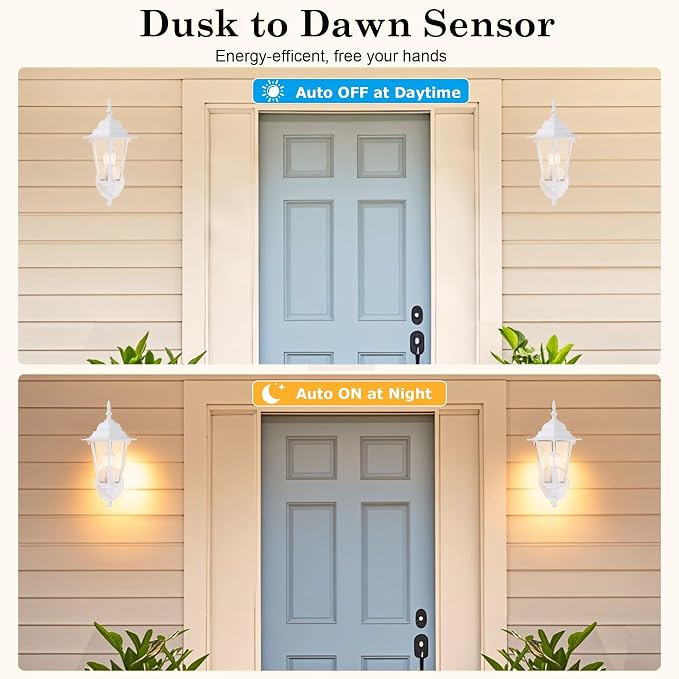 GRUENLICH Outdoor Wall Light Fixture, Rustproof Aluminum, Glass | Dusk to Dawn Exterior Porch Light Wall Sconce Lantern for House, Patio, Garage, Waterproof, E26 Socket 60W Max, White, 2 Pack