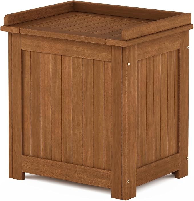 Furinno TIOMAN Wood Outdoor Storage Box, Wooden Patio Deck Box, Garden Backyard Tool Storage, 21 x 23.7 x 16.5, for Balcony, Porch, Light Wood