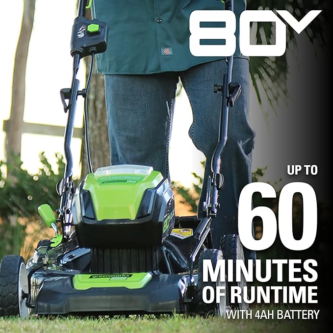 Greenworks Pro 80V 21" Brushless Cordless Lawn Mower, 4.0Ah Battery and 60 Minute Rapid Charger Included & 40V Cordless String Trimmer and Leaf Blower Combo Kit, 2.0Ah Battery and Charger Included