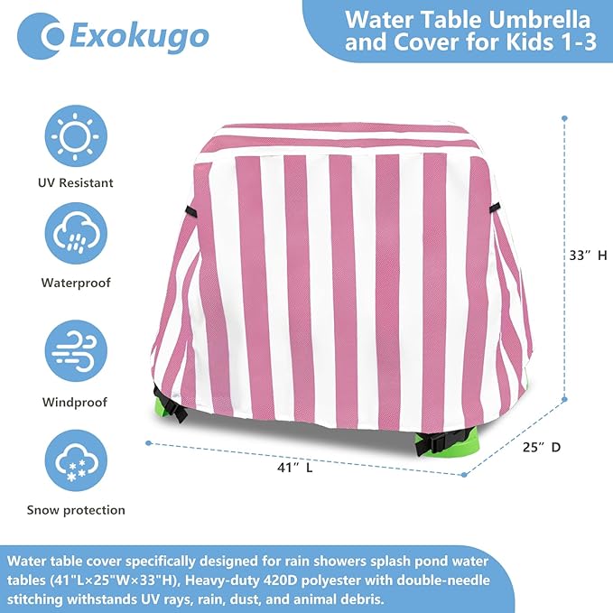 Kids Water Table Cover, Outdoor Heavy Duty Durable Waterproof Dustproof Anti-UV Kids Water Play Table Cover, Compatible with Step2 Rain Showers Splash Pond, Pink
