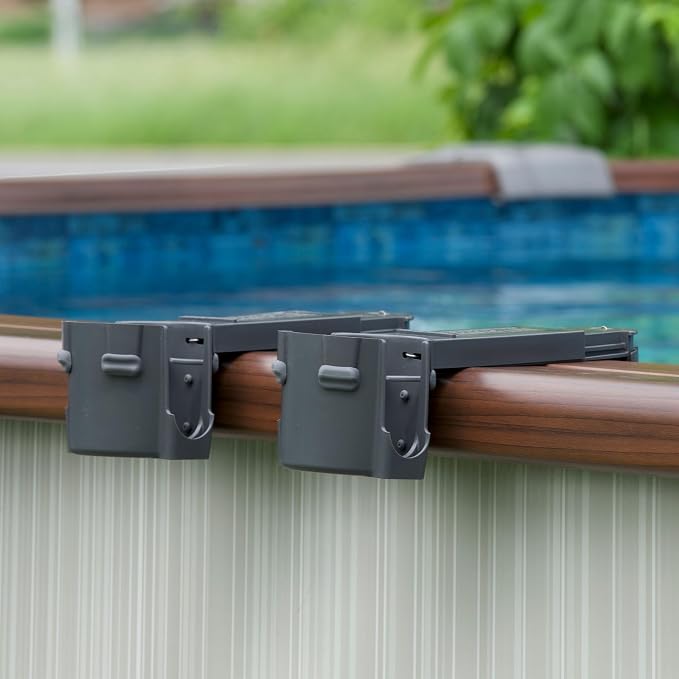 2-Pack Poolside Cup Holders for Square-Top Above Ground Pools, Adjustable Fit for Wide Edges, Non-Slip Silicone Grips, Fits Tumblers & Drink Bottles, Use on Deck, Boat & Patio, Dark Grey
