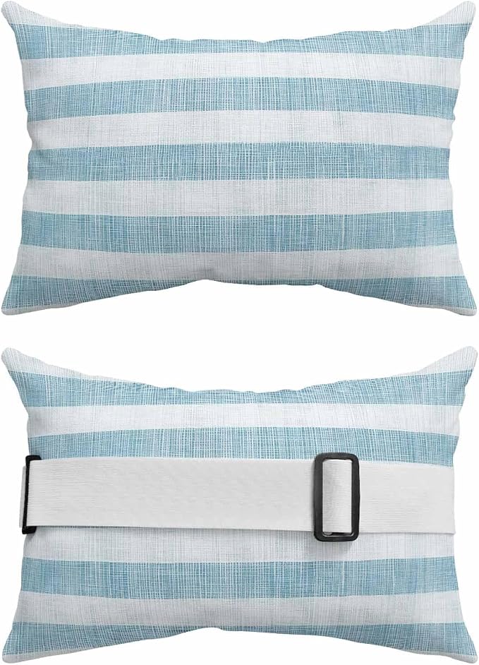 Pack of 2 Outdoor Lumbar Pillow Covers 11x16 Inch, Blue Striped Waterproof Throw Pillow Covers Set, Rustic Farmhouse Stripes Indoor&Outdoor Decorative Cushion Cases for Patio Porch Beach