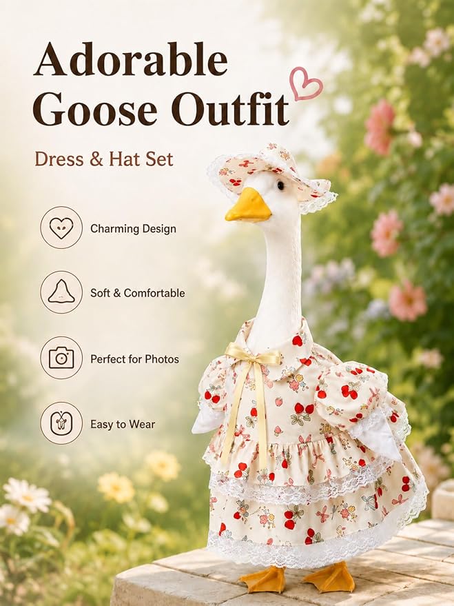 Porch Goose Outfits - 23" /17" Porch Goose Clothes for Lawn Yard (White-D)
