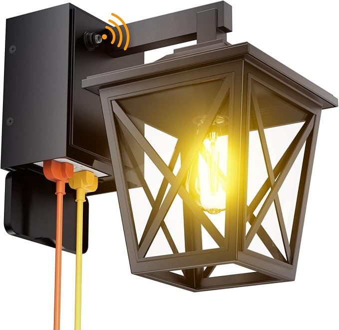 Ehaho Porch Lights with GFCI Outlet Aircraft Grade Aluminum Alloy-Black 1PC | Dusk to Dawn Outdoor Lights Waterproof IP 68 Upgraded 3 Lighting Modes Exterior Light with Plug for Front Door Patio Garage