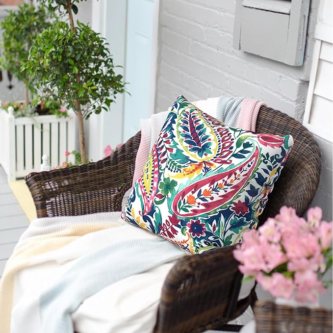 Outdoor Throw Pillow Covers 18”x18”, Decorative Pillow Covers for Patio Furniture, Modern Cushion Cases for Garden Couch Home Sofa Bed Office Chair, Pack of 2, Vigour Paisley