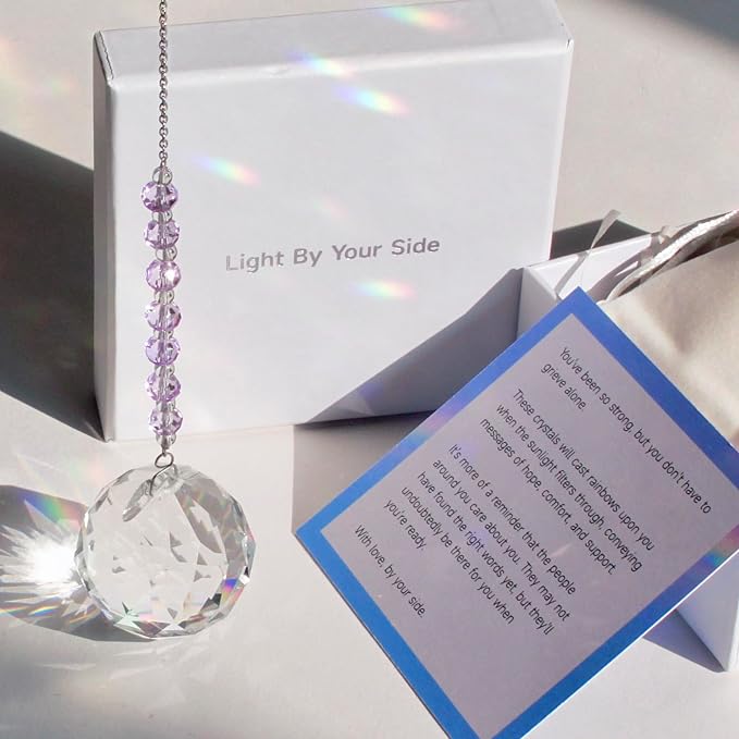 Light By Your Side Rainbow Maker, Sympathy Gifts for Loss of Loved One | Matching Gift Card, Gift Box & Bag | Memorial Gift | Crystal Ball Suncatcher | Bring Comfort, Hope & Love | Serene Lavender