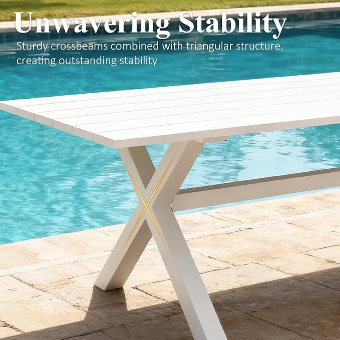 LayinSun 7 Pieces Outdoor Patio Dining Set, Aluminium Rectangular Dining Table and Wicker Rattan Chairs Set for Outside Backyard, Poolside