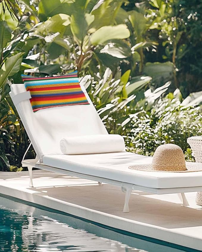 Outdoor Pillows Covers with Inserts Colorful Mexican Stripes Red Waterproof Recliner Pillow with Adjustable Strap Throw Pillows for Patio Furniture Pool Lounge Chair, 11x16 inch, 1PCS
