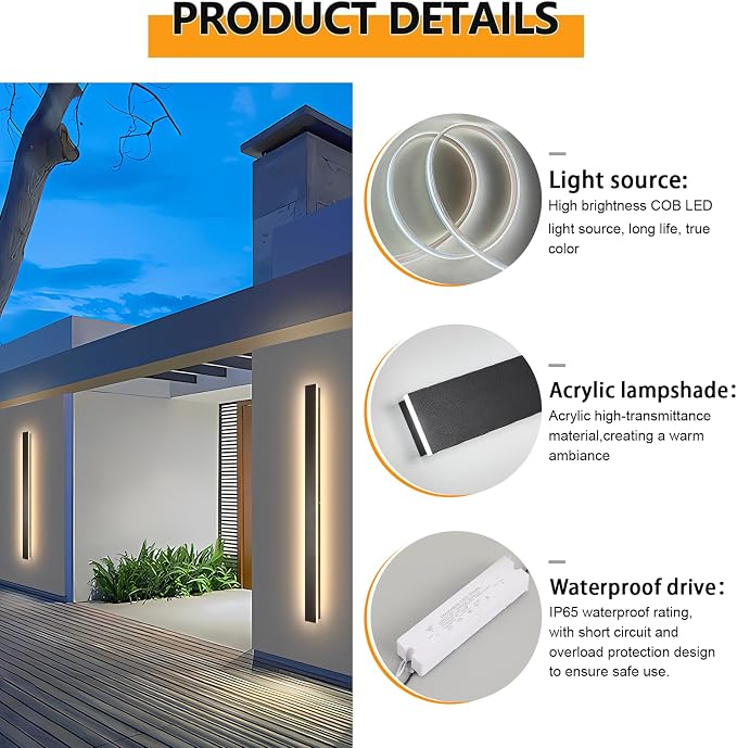 AioTio Outdoor Wall Lights Exterior,31.5inch Black Outdoor Light Fixtures Wall Mount,Waterproof Modern Porch Lights Wall Sconce,Dimmable Long LED Linear Outside Lighting for Garage, Courtyard