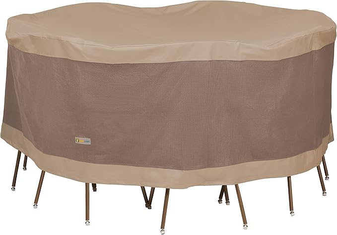 DUCKCOVERS - LTR07676 Elegant Water-Resistant 76 Inch Round Patio Table & Chair Set Cover Multi 76Dia x 29H, Outdoor Table and Chair Cover