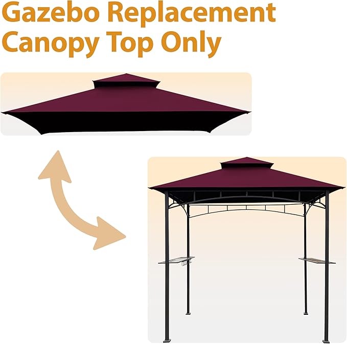 Coastshade Replacement Gill Gazebo BBQ Canopy Top for Model #L-GG001PST-F,8x5 Gazebo Grill Canopy BBQ Gazebos Top Only(Burgundy)