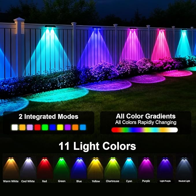 Solar Fence Lights Outdoor Waterproof LED, 13 Lighting Modes, Solar Outdoor Lights Dual Installation IP65 Energy Saving Solar Garden Lights, for Backyard Railings Steps Patio Walls (6)