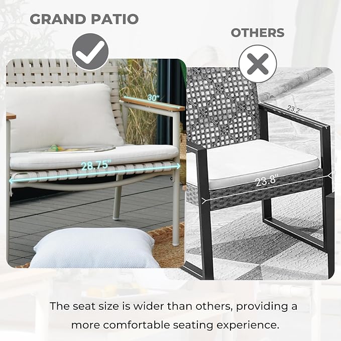 Grand patio 4-Piece Oversized Aluminum Patio Furniture Set, Extra Wide Wicker Sofa Set with E-Coated Faux Wood Grain Coffee Table and Water-Resistant Olefin Cushions