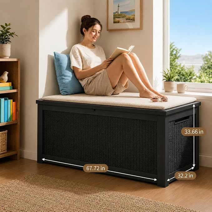 320 Gallon Outdoor Storage Box Resin Deck Box All Weather Waterproof Large Lockable Storage Container Deck Box for Patio Furniture, Garden Tools, Lockable, Black