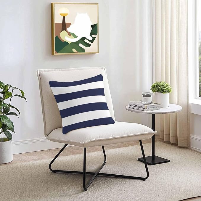 Outdoor Waterproof Throw Pillow Covers Set of 2 Navy Blue Stripe Pillowcases 26x26 Inches Simple Style White Striped Decorative Pillows Cushion Case Patio Pillows for Couch Bed Chair Garden