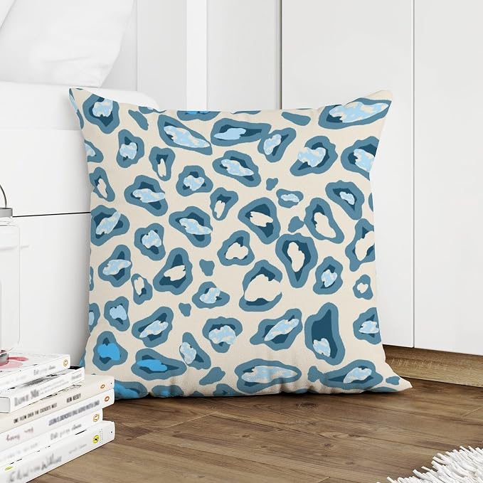 Throw Pillow Covers Chinoiserie Cheetah Print Throw Pillow Covers Abstract Blue-Green and Beige Pillow Cover Accent Outdoor Garden Decoration for Couch Sofa Patio 18x18 in