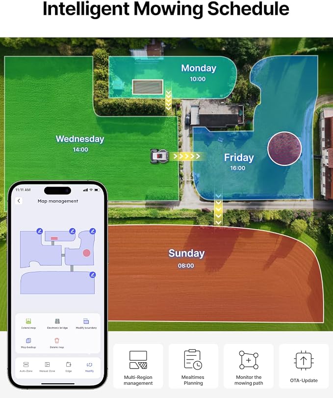 ANTHBOT M5 Robot Lawn Mower with Garage 1/8 Acre, Dual Vision+Full-Band RTK Robotic Lawnmower, No Perimeter Wire, App Control Obstacle Avoidance, 45% Slope, Cutting Height, Multi-Zone Mapping
