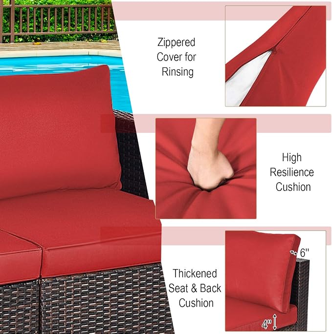 COSTWAY 2PCS Patio Rattan Corner Sofa Sectional Furniture Conversation Set