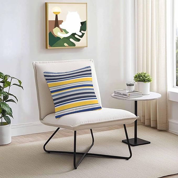 Outdoor Waterproof Throw Pillow Covers Set of 2 Yellow Stripes Lines Pillowcases 18x18 Inches Navy Blue Classic Striped Decorative Pillows Cushion Case Patio Pillows for Couch Bed Chair Garden