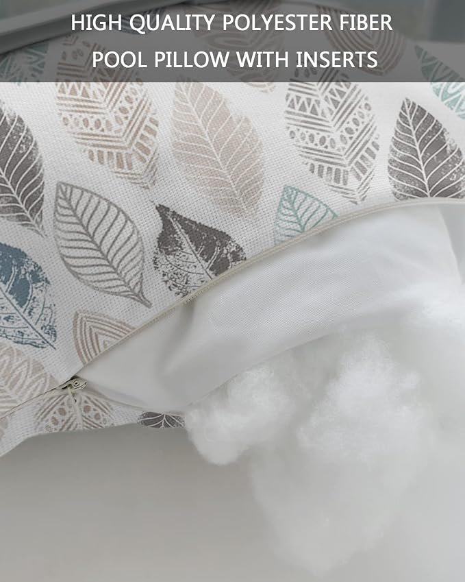 Outdoor Pillows Covers with Inserts Leaves Specimens Blue Khaki Teal Grey White Waterproof Pillow with Adjustable Strap Throw Pillows for Patio Furniture Recliner Lounge Chair, 11x16 inch, 1PCS
