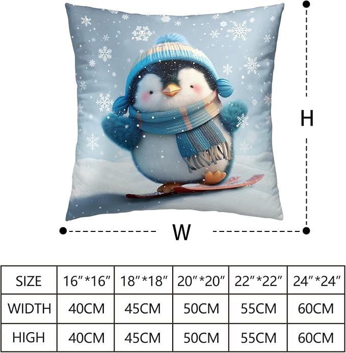 Winter Pillow Covers 20x20 Set of 2 Adorable Skiing Penguins Throw Pillow Covers Snowflakes Pillow Case Double Sided Printing Cushion Case for Home Decor Couch Sofa