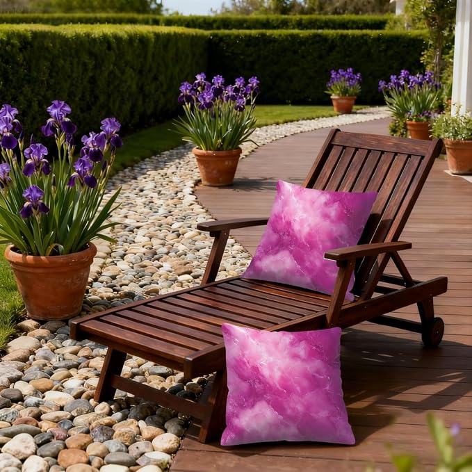 16x16 Inch Outdoor Pillow Covers Set of 2 Waterproof Throw Pillow Covers Decorative Couch Cushion Covers Pink Marble Pattern Square Pillowcases Protectors for Patio Garden Sofa
