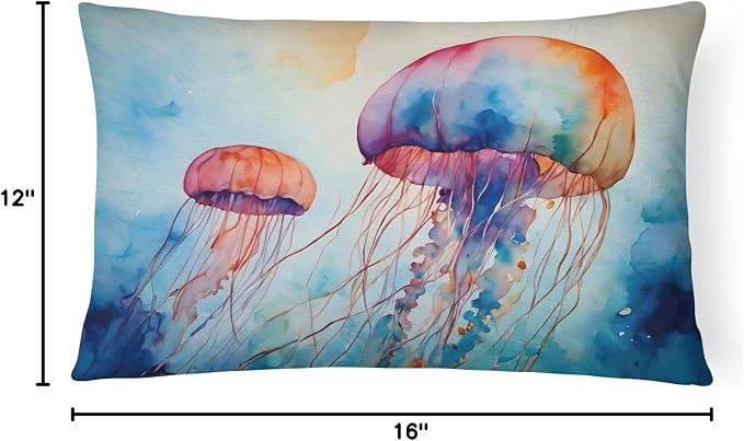 Caroline's Treasures DAC2789PW1216 Jellyfish Throw Pillow Machine Washable, Indoor Outdoor Decorative Pillow for Couch, Bed or Patio, 12HX16W