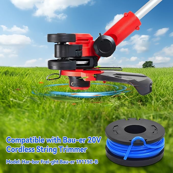 JOJOCY Weed Eater String Trimmer Line 19115C-B, 0.065" 10FT Replacement String Trimmer Line for Harbor Freight Bauer 19115C-B 20V Cordless String Trimmer (6 Rolls + 2 lids)