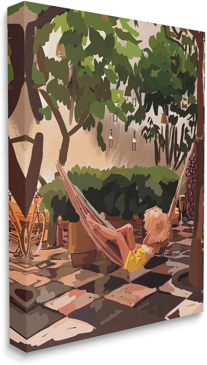 Stupell Industries 'Woman Lounging Hammock Tropical Summer'| Canvas Art | Stupell Industries | 16 x 20 Inches, Easy to Hang and Sturdy, Made in USA, by Amelia Noyes