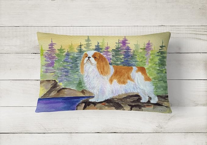Caroline's Treasures SS8204PW1216 English Toy Spaniel Canvas Fabric Decorative Pillow Machine Washable, Indoor Outdoor Decorative Pillow for Couch, Bed or Patio, 12HX16W