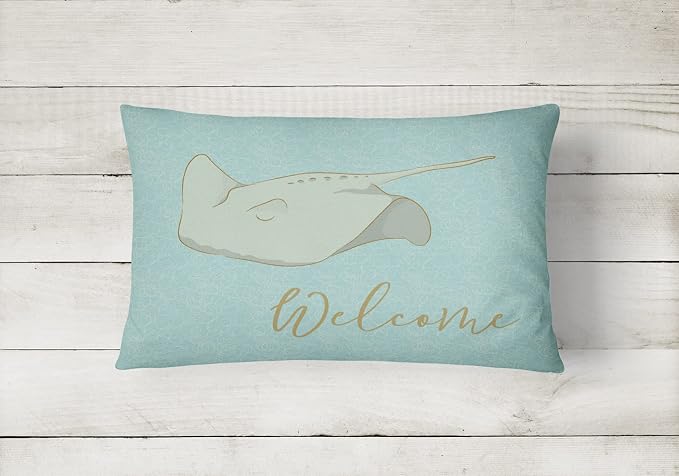 Caroline's Treasures BB8561PW1216 Sting Ray Welcome Canvas Fabric Decorative Pillow Machine Washable, Indoor Outdoor Decorative Pillow for Couch, Bed or Patio, 12HX16W