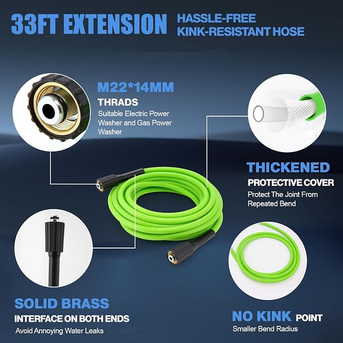 Pressure Washer 5000PSI with 33FT Flexible Extension Hose for Cars/Patios/Driveways, Dark Blue