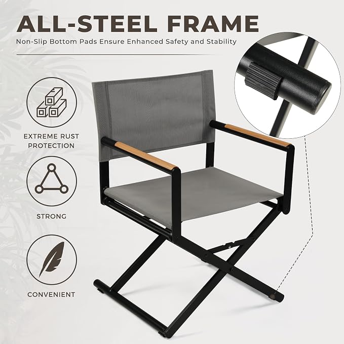Grand patio 7-Piece Outdoor Dining Set, 6 Extra-Wide Folding Chairs & 1 Rectangle Expandable Table for 6-8 Person, Sling Mesh Patio Chairs with Wood Grain Table for Yard, Poolside, Deck, Gray